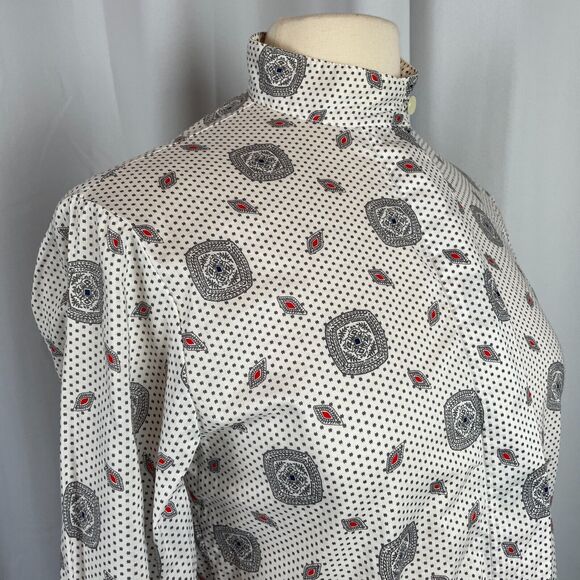 Pendleton Vintage Top Size 6 Petite White Gray Geometric Secretary Cotton 90s - Picture 4 of 13